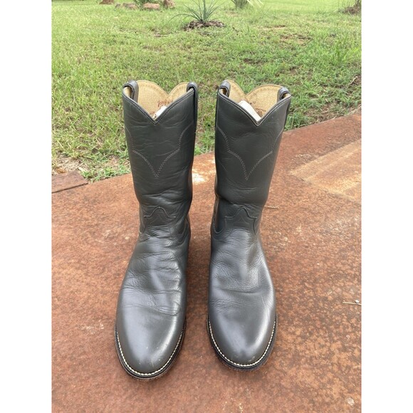 TONY LAMA Mens Boots 8.5 D Gray All Leather Ropers Cowboy Western 7703M Vintage - Picture 1 of 12